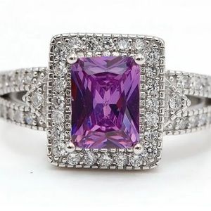 GEMSTONE NATURAL AMETHYST & WHITE TOPAZ 925 Sterling Silver
Ring Sz 6